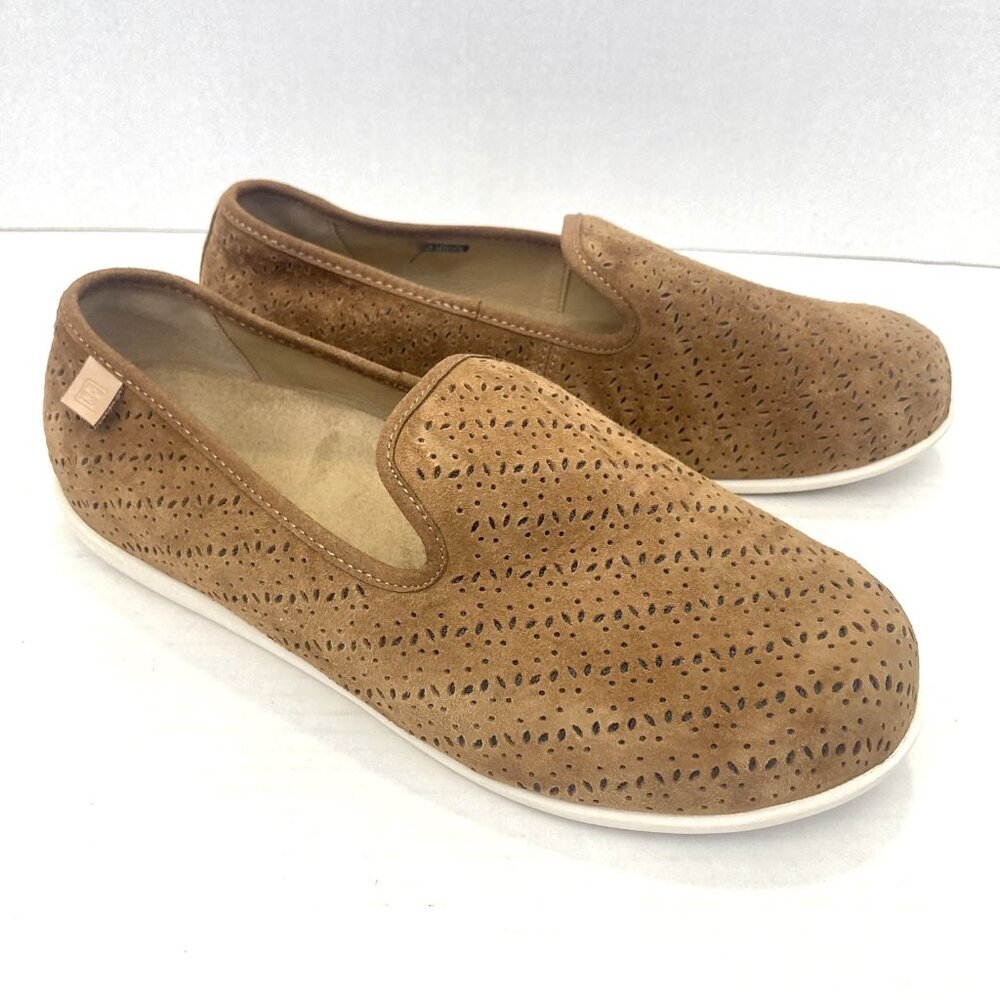 Spenco Brown Suede Perforated Slip On Loafers Womens 10 D Comfort Casual Shoes